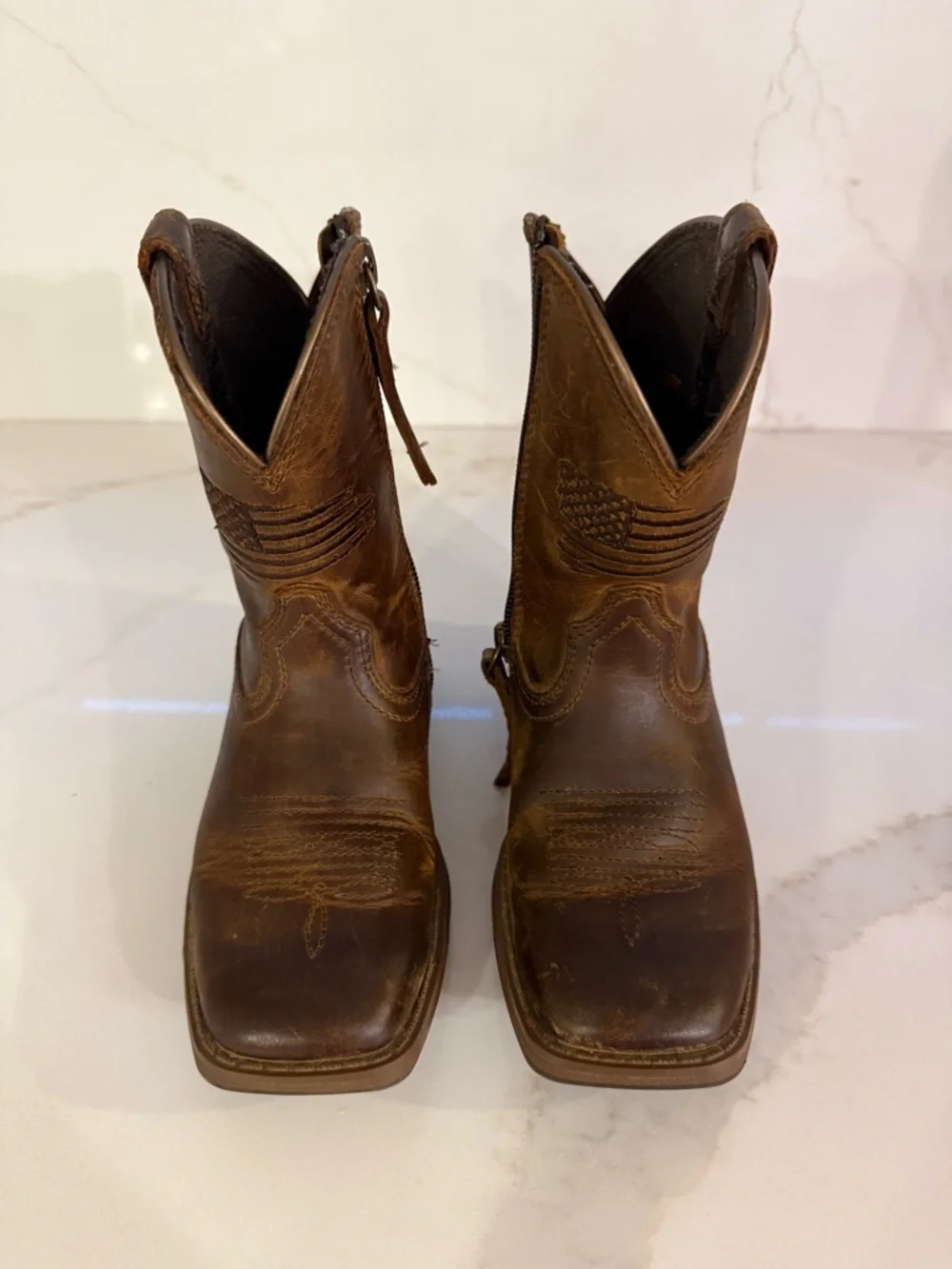 Ariat Brown Leather Western Pull-On Work Boot Kids size 9